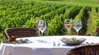 Chateau Sacy Champagne al fresco lunch setup with vineyard views